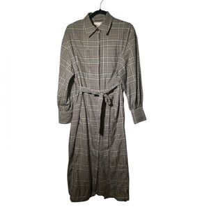 H&M Beige Tie Waist Plaid Long Line Duster Coat Size 6